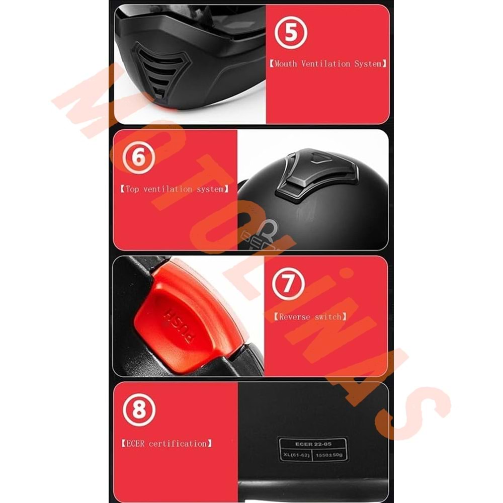 ÇENE AÇILIR VİZÖRLÜ KASK REVERSE SİYAH KIRMIZI [ XL ] - BEON