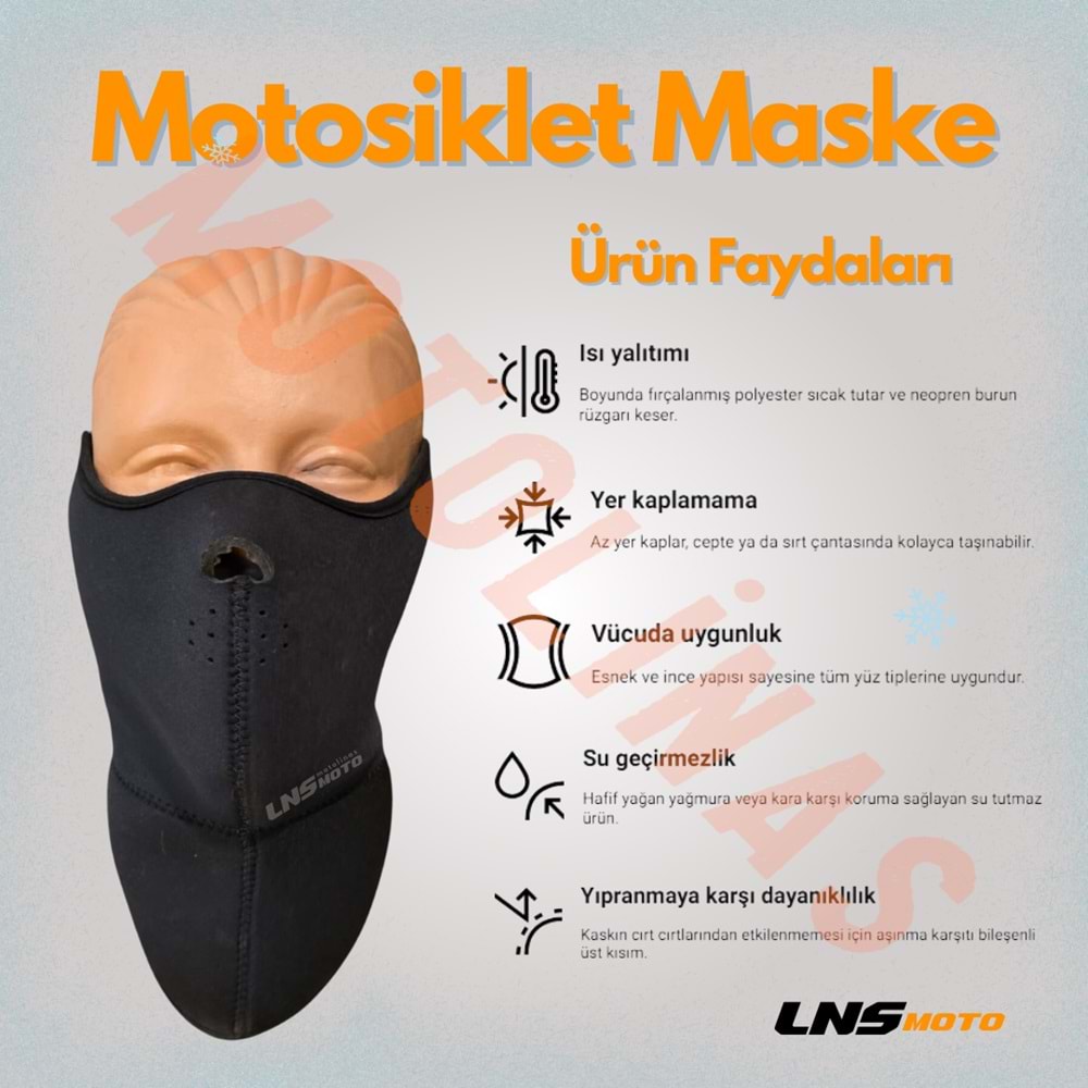 MASKE NEOPREN ÇİFT TARAFLI SİYAH - MOTOSİKLET