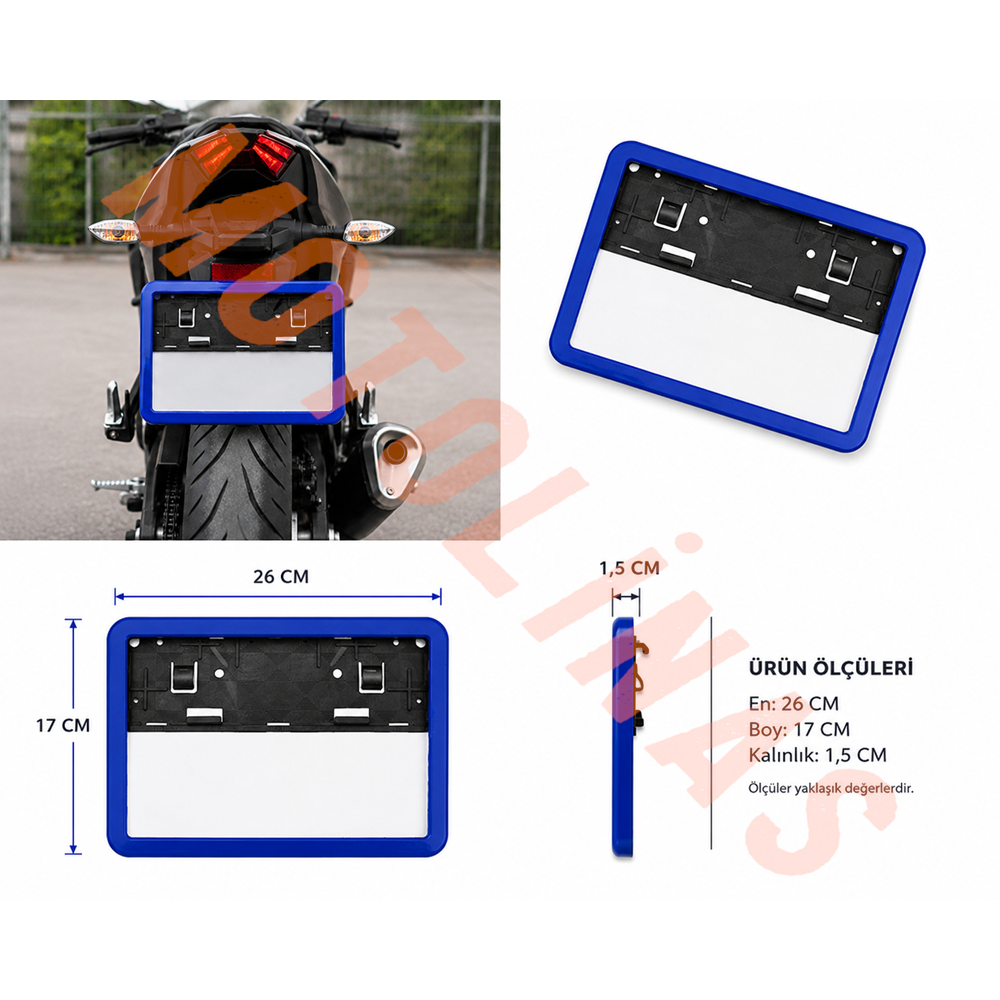 PLAKALIK PLASTİK 26cmX17cm İTHAL MODİFİYE [MAVİ ÇERÇEVE] - MOTOSİKLET,ATV,UNİVERSAL