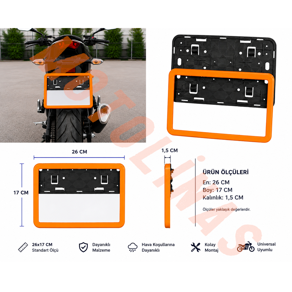 PLAKALIK PLASTİK 26cmX17cm İTHAL MODİFİYE [TURUNCU ÇERÇEVE] - MOTOSİKLET,ATV,UNİVERSAL