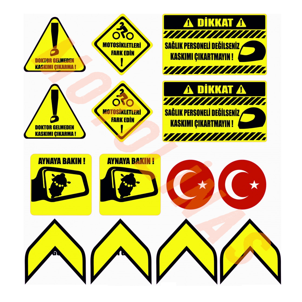 STİCKER A5 BOYUT KASK FARKINDALIK ETİKET SETİ 14 PARÇA