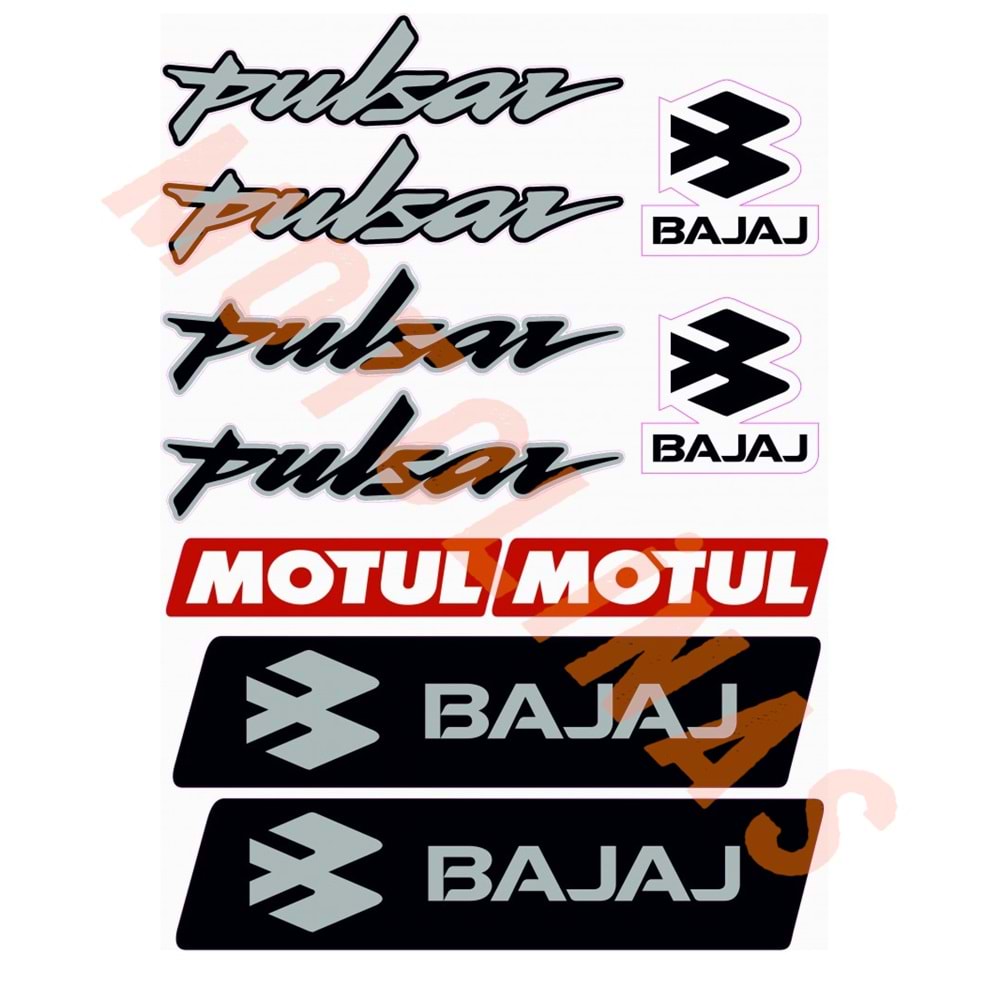 STİCKER SETİ [A4] [BAJAJ PULSAR 10 PARÇA] GRİ - UNİVERSAL