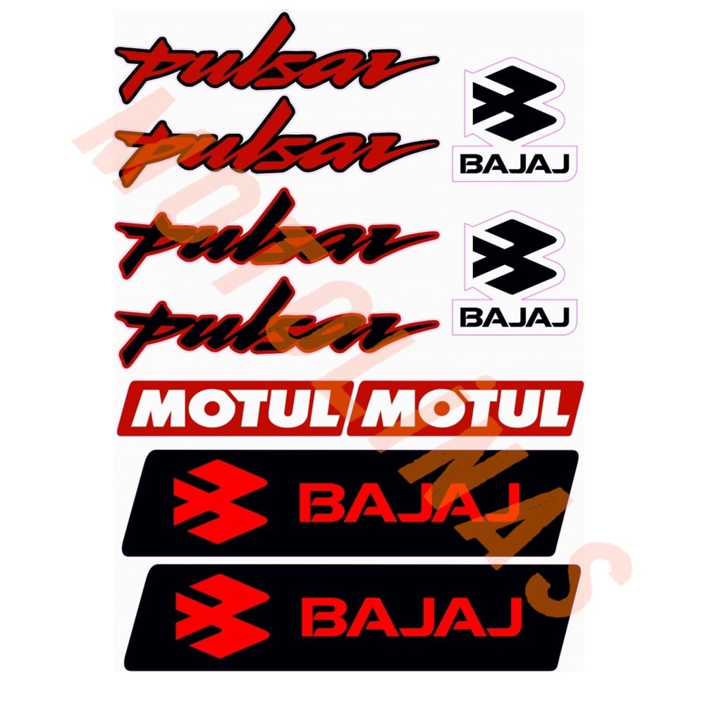 STİCKER SETİ [A4] [BAJAJ PULSAR 10 PARÇA] KIRMIZI - UNİVERSAL