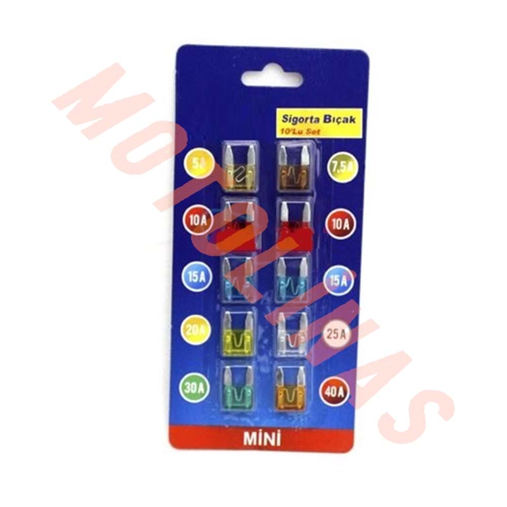 MİNİ BIÇAK SİGORTA SETİ KARIŞIK AMPER ( 10 LU ) - MUHTELİF