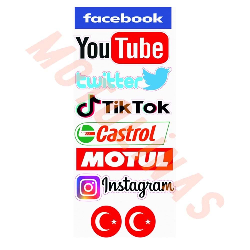 MARKA VE SOSYAL MEDYA KARMA STİCKER SETİ 8 Parça - UNİVERSAL
