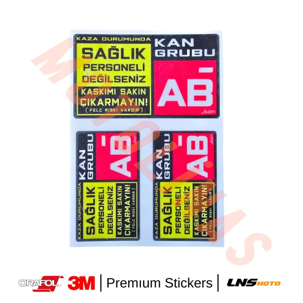 KAN GRUBU ETİKETİ [REKLEFTÖRLÜ] 3 lü SET - AB Rh Negatif (-) 3M STİCKER- UNİVERSAL