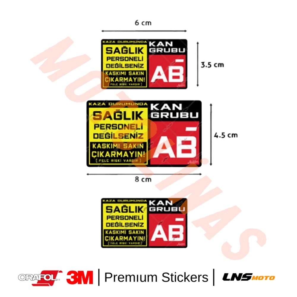 KAN GRUBU ETİKETİ [REKLEFTÖRLÜ] 3 lü SET - AB Rh Negatif (-) 3M STİCKER- UNİVERSAL