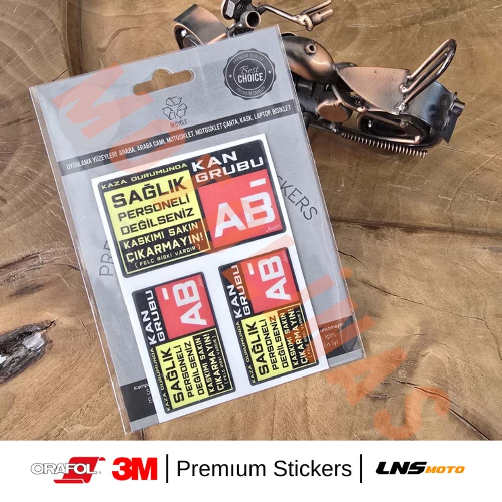 KAN GRUBU ETİKETİ [REKLEFTÖRLÜ] 3 lü SET - AB Rh Negatif (-) 3M STİCKER- UNİVERSAL