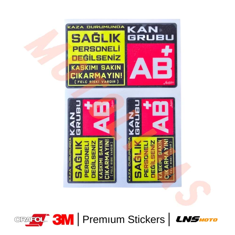 KAN GRUBU ETİKETİ [REKLEFTÖRLÜ] 3 lü SET - AB Rh Pozitif (+) 3M STİCKER- UNİVERSAL