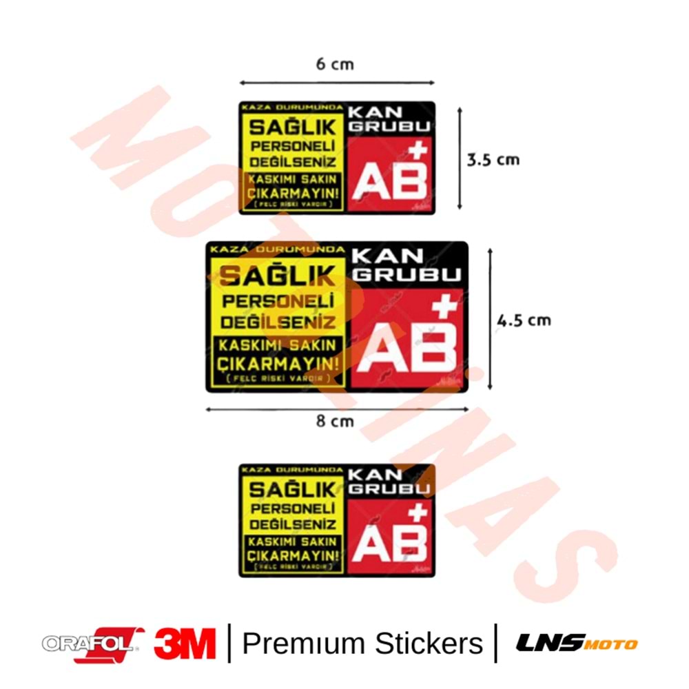 KAN GRUBU ETİKETİ [REKLEFTÖRLÜ] 3 lü SET - AB Rh Pozitif (+) 3M STİCKER- UNİVERSAL