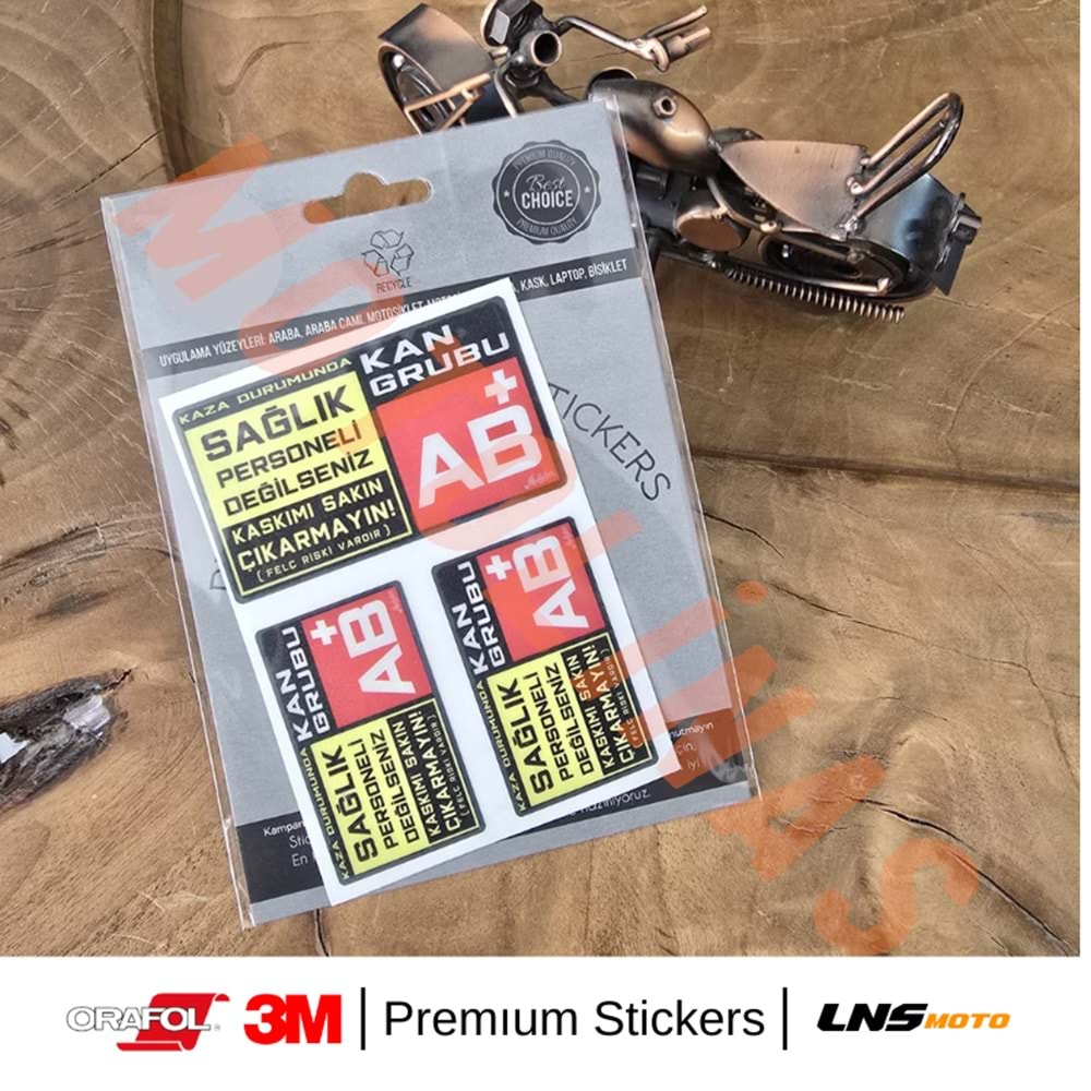 KAN GRUBU ETİKETİ [REKLEFTÖRLÜ] 3 lü SET - AB Rh Pozitif (+) 3M STİCKER- UNİVERSAL