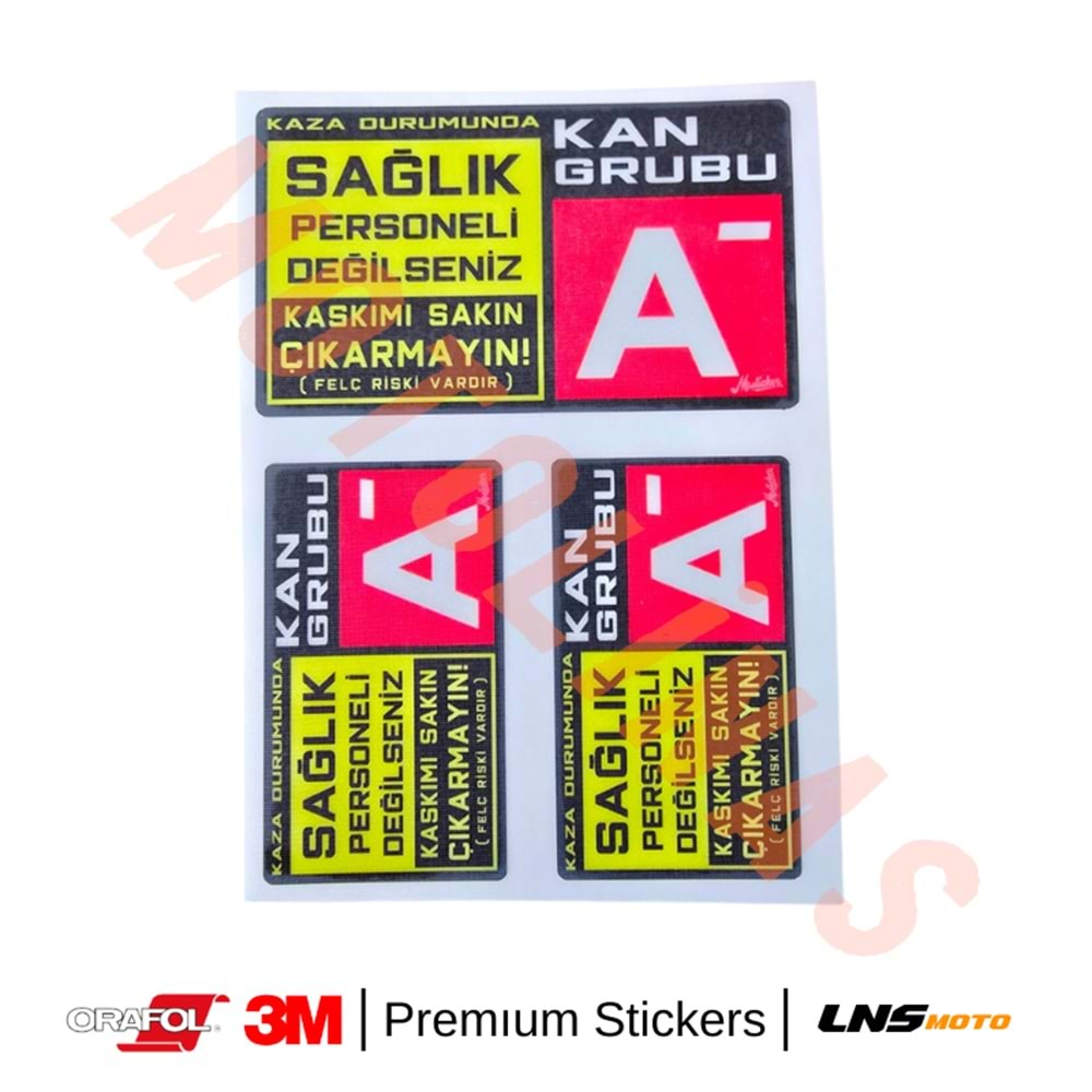 KAN GRUBU ETİKETİ [REKLEFTÖRLÜ] 3 lü SET - ARh Negatif (-) 3M STİCKER- UNİVERSAL