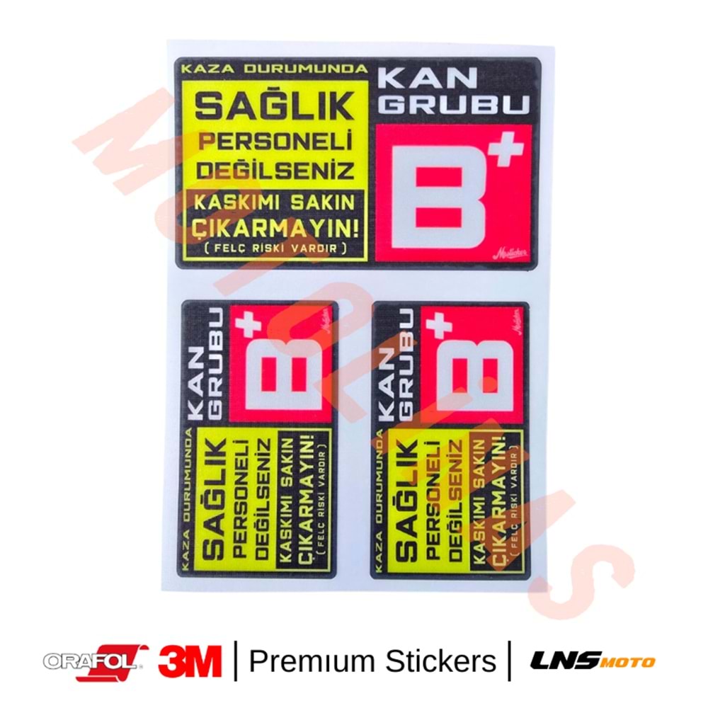 KAN GRUBU ETİKETİ [REKLEFTÖRLÜ] 3 lü SET - BRh Pozitif (+) 3M STİCKER- UNİVERSAL