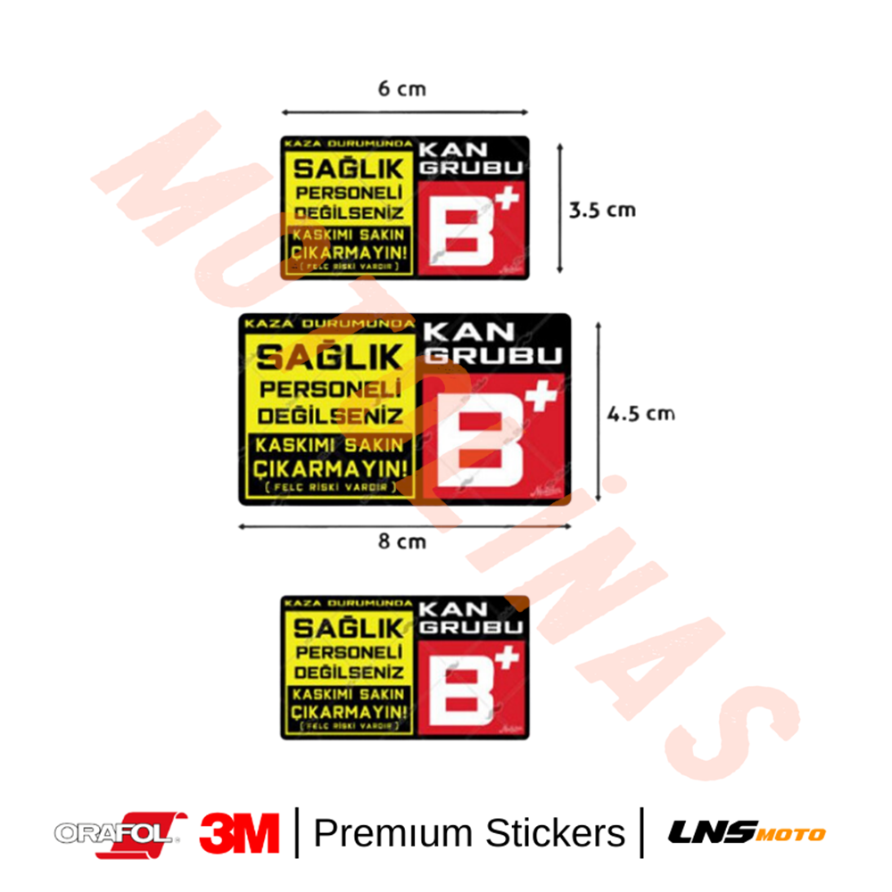 KAN GRUBU ETİKETİ [REKLEFTÖRLÜ] 3 lü SET - BRh Pozitif (+) 3M STİCKER- UNİVERSAL