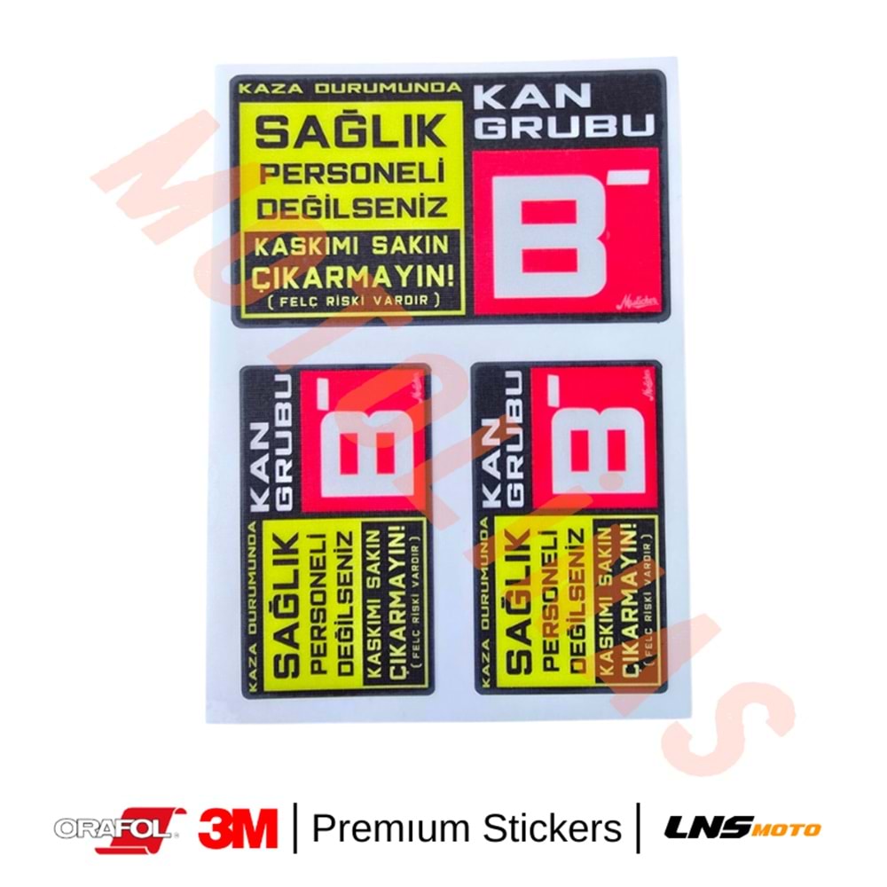 KAN GRUBU ETİKETİ [REKLEFTÖRLÜ] 3 lü SET - BRh Negatif (-) 3M STİCKER- UNİVERSAL