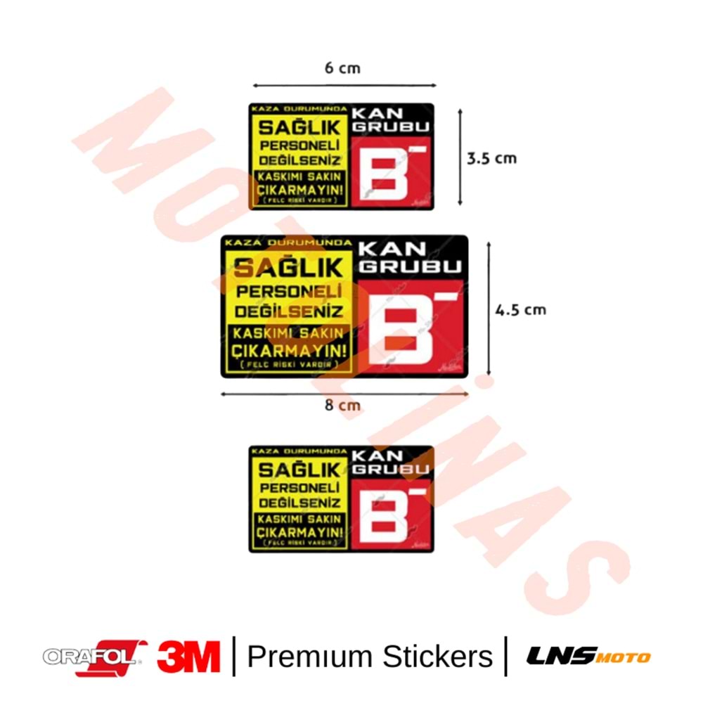 KAN GRUBU ETİKETİ [REKLEFTÖRLÜ] 3 lü SET - BRh Negatif (-) 3M STİCKER- UNİVERSAL