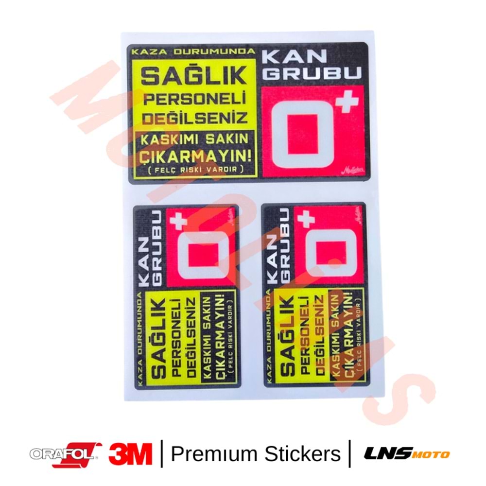 KAN GRUBU ETİKETİ [REKLEFTÖRLÜ] 3 lü SET - 0Rh Pozitif (+) 3M STİCKER- UNİVERSAL