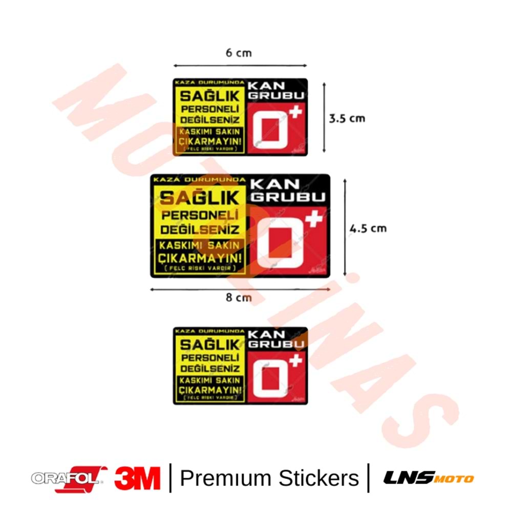 KAN GRUBU ETİKETİ [REKLEFTÖRLÜ] 3 lü SET - 0Rh Pozitif (+) 3M STİCKER- UNİVERSAL