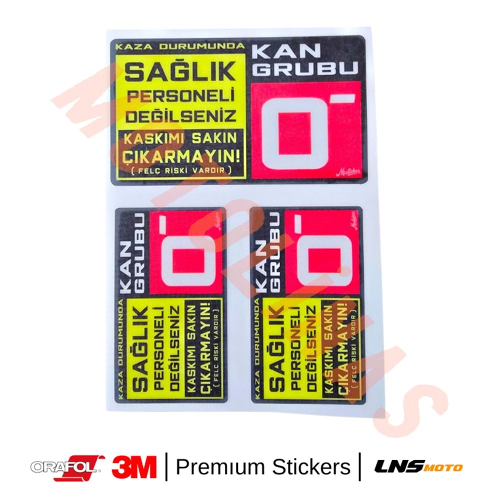 KAN GRUBU ETİKETİ [REKLEFTÖRLÜ] 3 lü SET - 0Rh Negatif (-) 3M STİCKER- UNİVERSAL