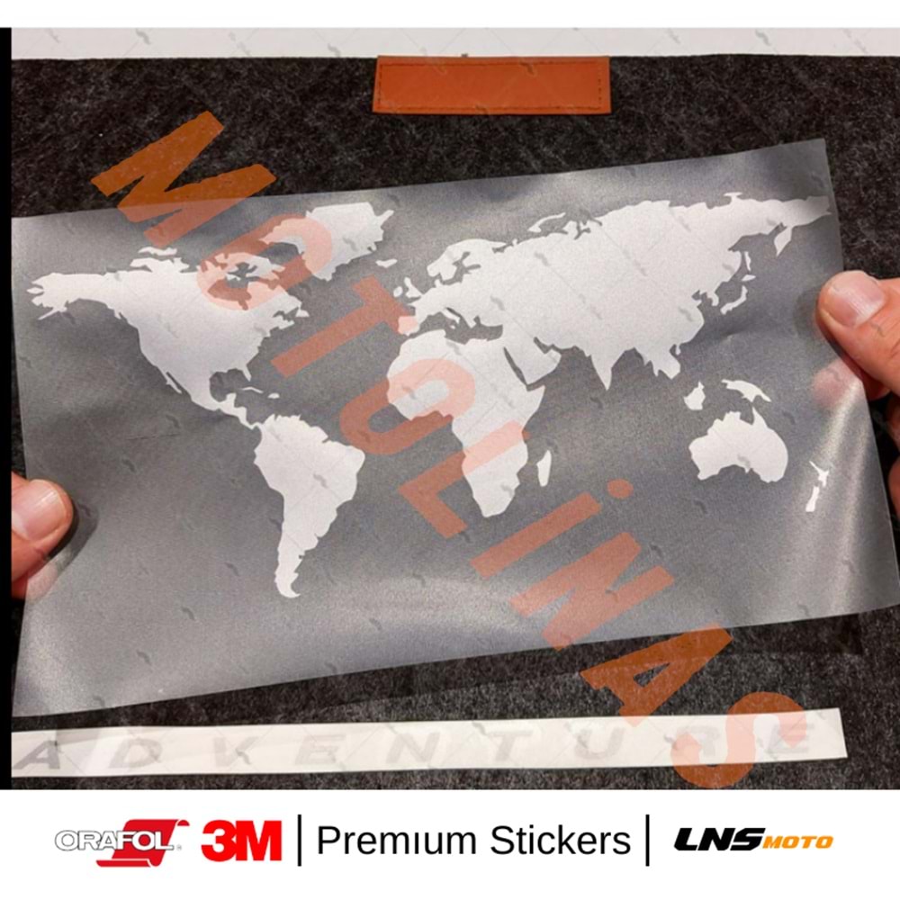 DÜNYA HARİTASI [BEYAZ] REFLEKTİF ETİKET 3M STİCKER- UNİVERSAL
