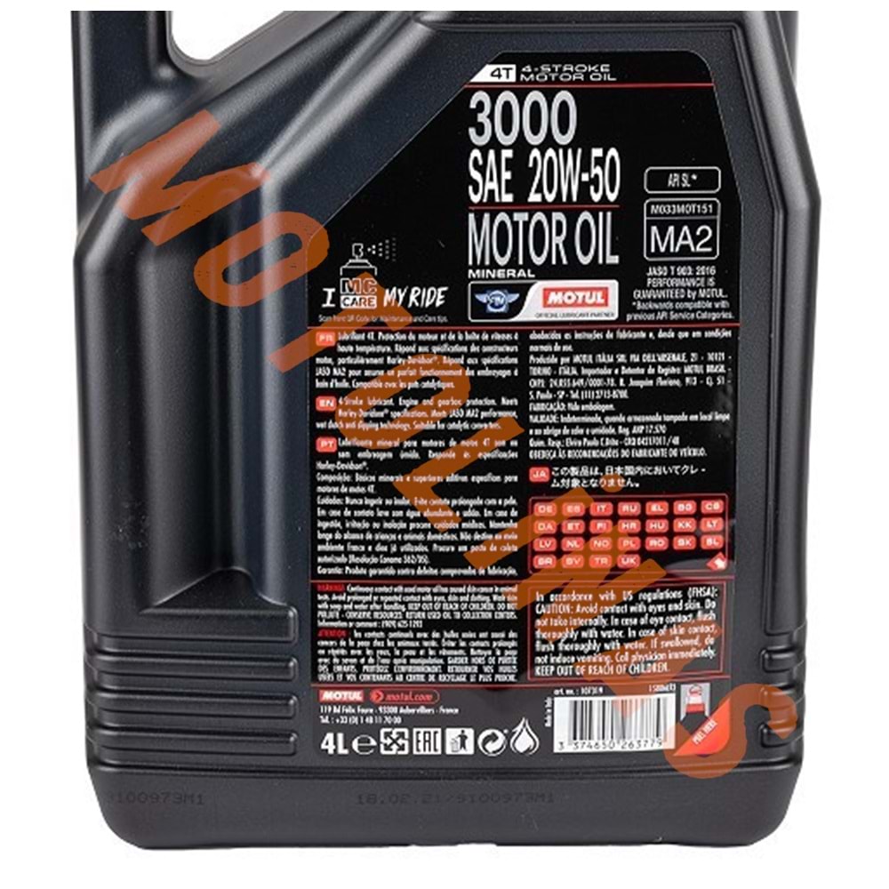 MOTUL YAĞ - 3000 [20W50] [MİNERAL] 4T - 4 LİTRE
