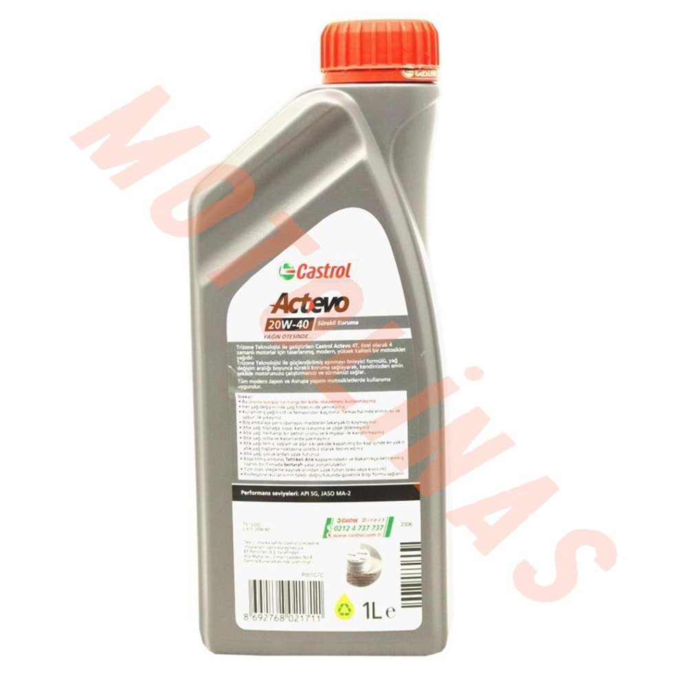 CASTROL ACTEVO 20W40 4T 1 Lt 4 ZAMANLI MOTOSİKLET YAĞI