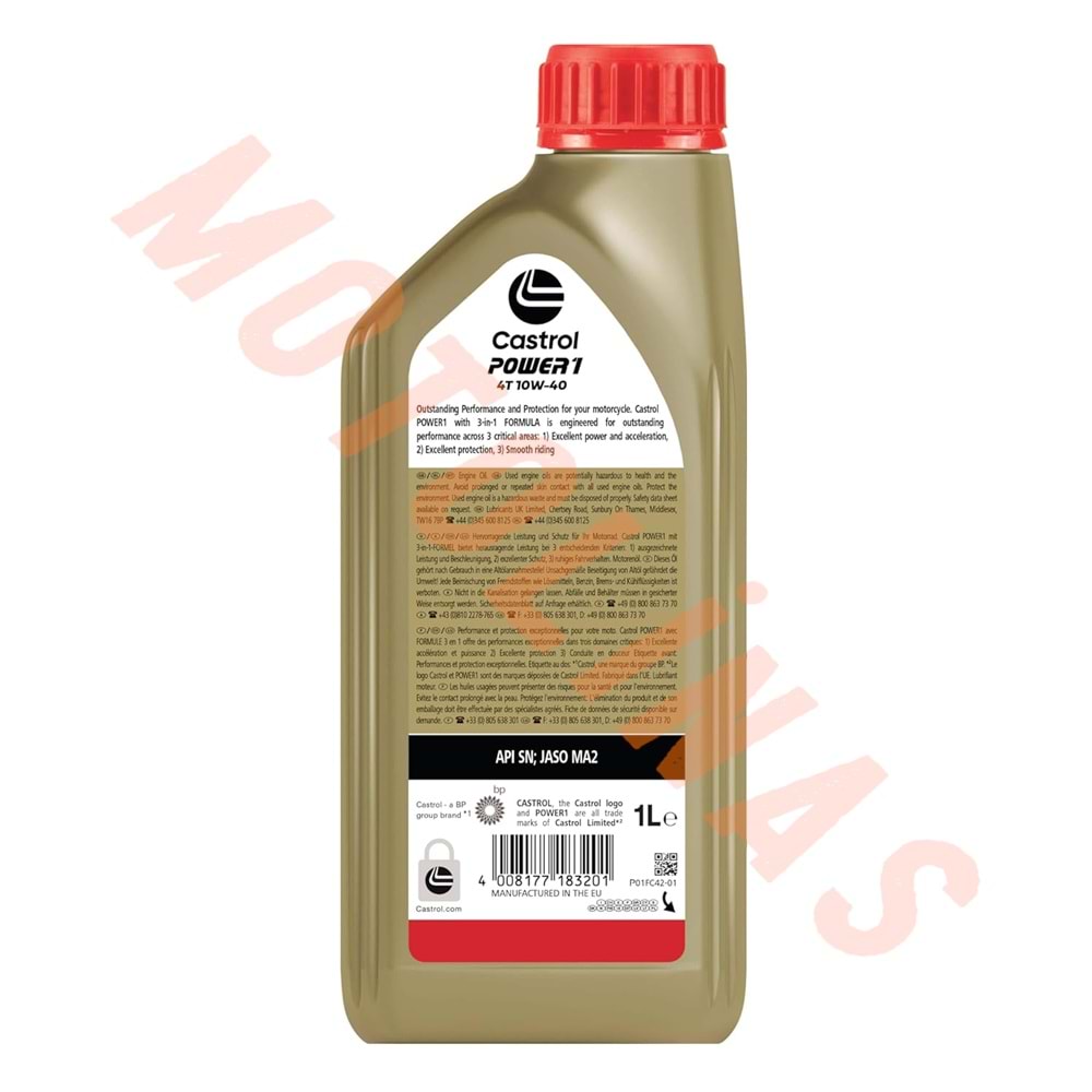 CASTROL POWER1 10W40 4T 1 Lt 4 ZAMANLI MOTOSİKLET YAĞI