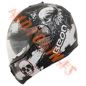 BEON- ÇENE AÇILIR VİZÖRLÜ KASK [B700] [SİYAH -KURU KAFA DESENLİ] [S]