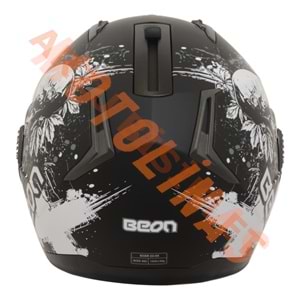 BEON- ÇENE AÇILIR VİZÖRLÜ KASK [B700] [SİYAH -KURU KAFA DESENLİ] [S]