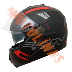 BEON- ÇENE AÇILIR VİZÖRLÜ KASK [B700] [SİYAH - KIRMIZI] [VERTİGO] [S]