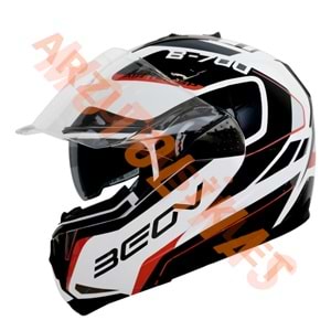 BEON- ÇENE AÇILIR VİZÖRLÜ KASK [B700] [BEYAZ - SİYAH - KIRMIZI] [AIR TEK] [M]