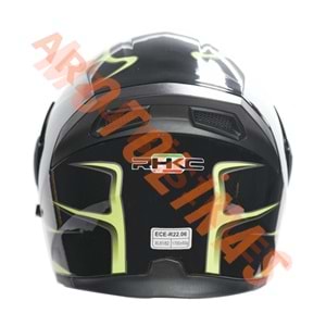KC-ÇENE AÇILIR VİZÖRLÜ KASK [KC902B] MAT SİYAH - NEON YEŞİL [S] E BELGELİ
