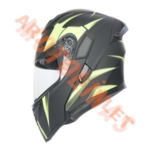 KC-ÇENE AÇILIR VİZÖRLÜ KASK [KC902B] MAT SİYAH - NEON YEŞİL [L] E BELGELİ