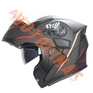 KC-ÇENE AÇILIR VİZÖRLÜ KASK [KC902] MAT SİYAH - GRİ DAMALI [XL] E BELGELİ