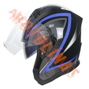 KC-ÇENESİZ VİZÖRLÜ YAZLIK KASK [KC528-1] SİYAH - MAVİ [L] E BELGELİ