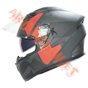 KC-KAPALI VİZÖRLÜ KASK [KC316-1] MAT SİYAH - KIRMIZI [L] E BELGELİ