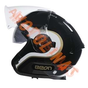 BEON- ÇENESİZ VİZÖRLÜ YAZLIK KASK [B203] [SİYAH-BEYAZ-ALTIN] [XXL]