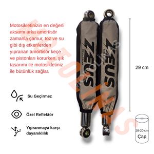 ARKA AMORTİSÖR ÇORABI KILIFI 2 ADET 29cm [REFLEKTÖRLÜ/ZEUS YAZI] - UNİVERSAL