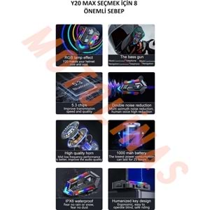 İNTERKOM [Y20-MAX] BLUETOOTH 5.3 - 2 KİŞİ 300 METRE EŞLEŞME RPG AYDINLATMA