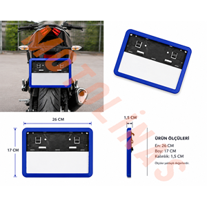 PLAKALIK PLASTİK 26cmX17cm İTHAL MODİFİYE [MAVİ ÇERÇEVE] - MOTOSİKLET,ATV,UNİVERSAL