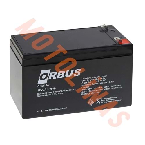 12 VOLT 7 AMPER ORBUS [AGM- PİL AKÜ] - ALARM VE AKÜLÜ ARABA UYUMLU