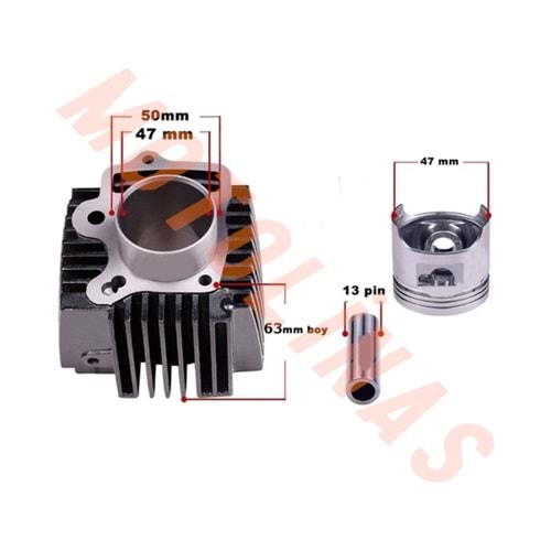 SİLİNDİR KOMPLE [NY PİSTON] 13 PERNO 63 BOY 47MM PİSTON CUB 50cc - 80cc