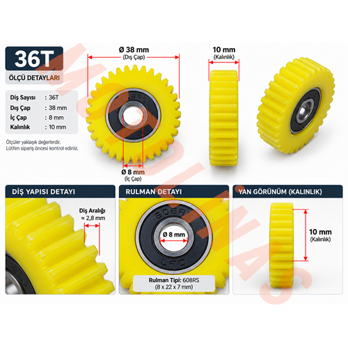 PEDAL DESTEKLİ EBİKE 3 lü MOTOR DİŞLİ SETİ [ 36 DİŞ-10mm ] - FATBİKE YEDEK PARÇA