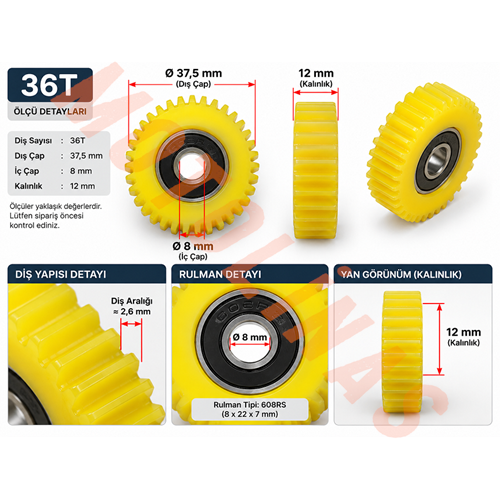 PEDAL DESTEKLİ EBİKE 3 lü MOTOR DİŞLİ SETİ [ 36 DİŞ -12mm ] - FATBİKE YEDEK PARÇA