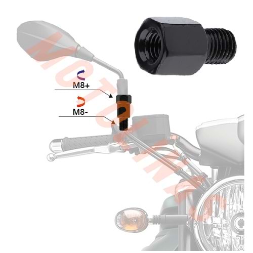 ALT 8mm TERS DİŞ - ÜST 8mm DÜZ DİŞ AYNA UZATMA