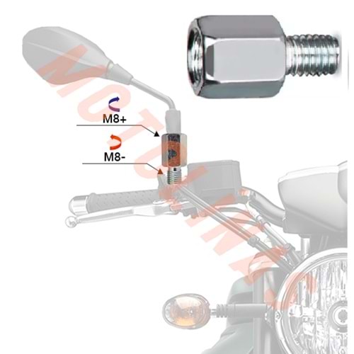 ALT 8mm DÜZ DİŞ - ÜST 8mm DÜZ DİŞ AYNA UZATMA