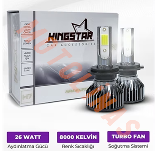 LED XENON H7 [BEYAZ] KISA TİP KASA [KINGSTAR] ZENON FANLI ADET FİYAT