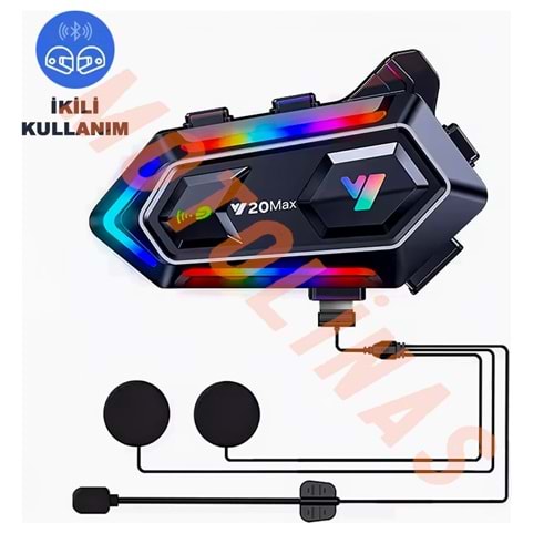 İNTERKOM [Y20-MAX] BLUETOOTH 5.3 - 2 KİŞİ 300 METRE EŞLEŞME RPG AYDINLATMA