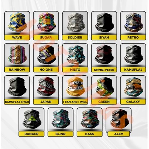 BANDANA BUFF [10 ADET KARŞIK MODEL] KARTLIKLI