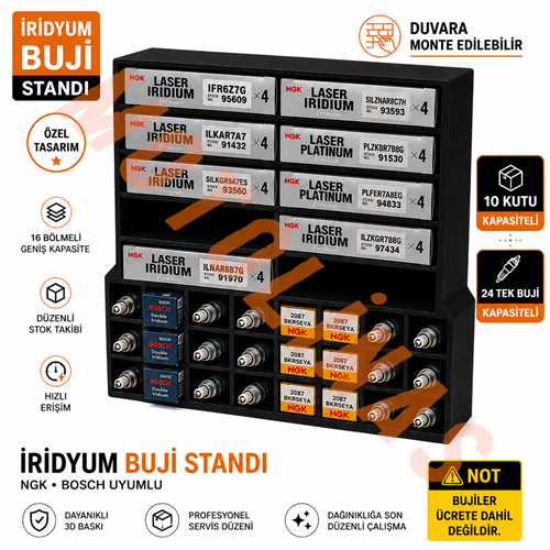 İRİDYUM BUJİ ORGANİZER 10 KUTU/ 24 BUJİ KAPASİTELİ - ÖZEL ÜRETİM